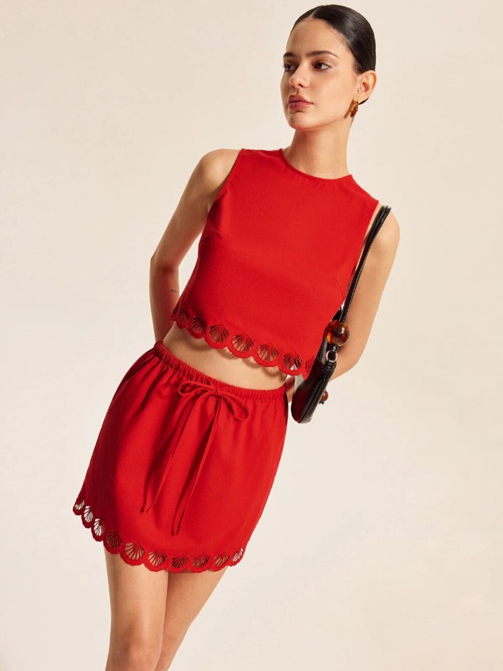 Cotton & Linen Scalloped Trim Skirt Set - Commense - Picture 6 of 6